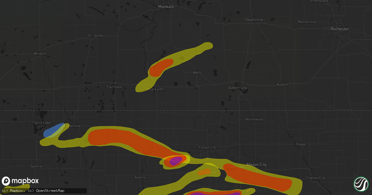 Hail map in Bricelyn, MN on May 15, 2026