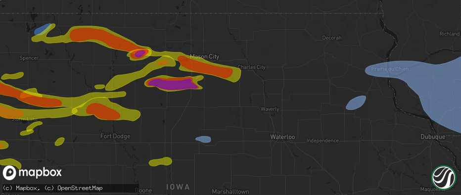 Hail map in Bristow, IA on May 15, 2026