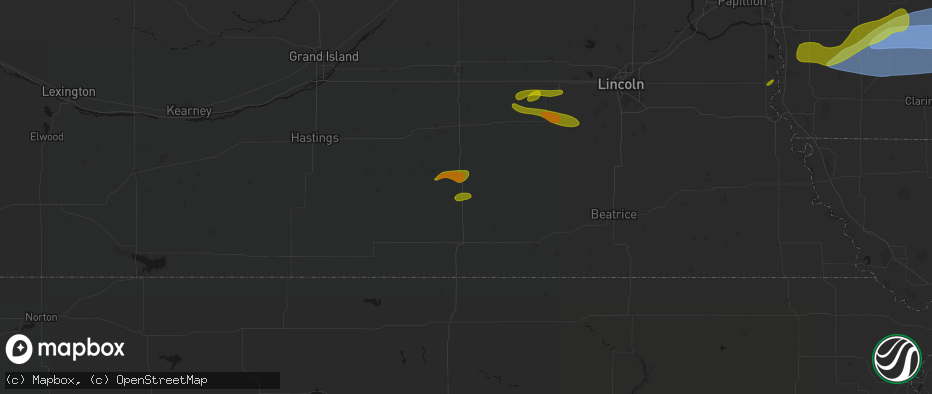 Hail map in Bruning, NE on May 15, 2026