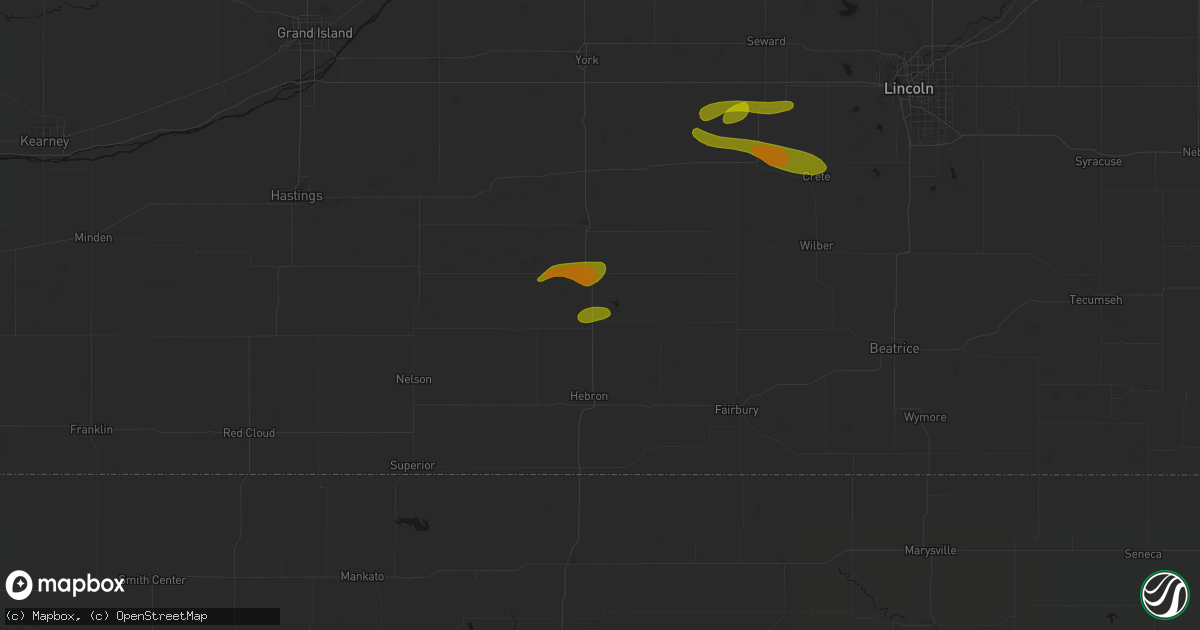 Hail map in Bruning, NE on May 15, 2026