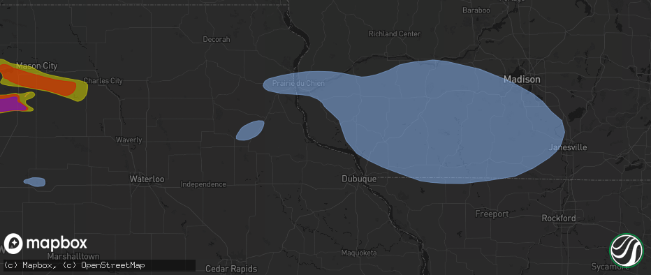 Hail map in Cassville, WI on May 15, 2026