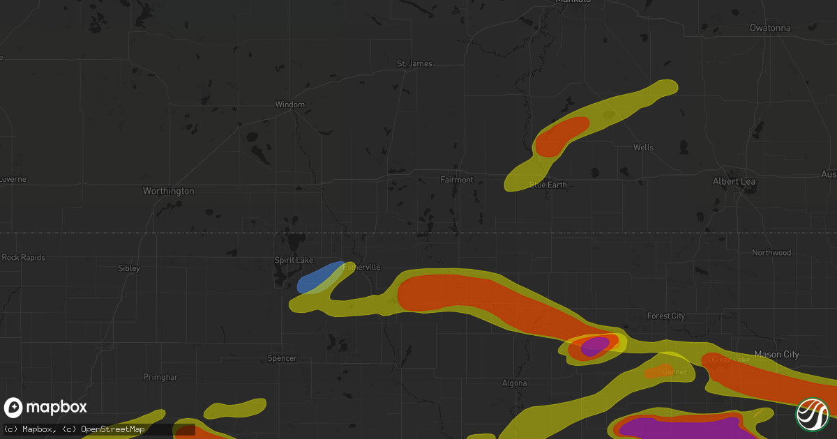 Hail map in Ceylon, MN on May 15, 2026