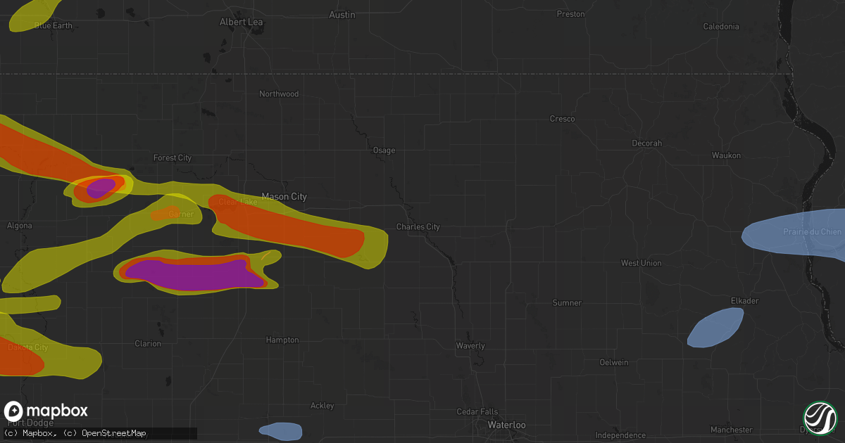 Hail map in Charles City, IA on May 15, 2026