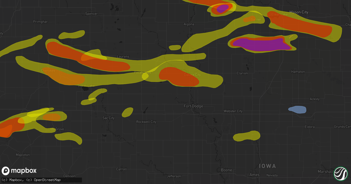 Hail map in Clare, IA on May 15, 2026