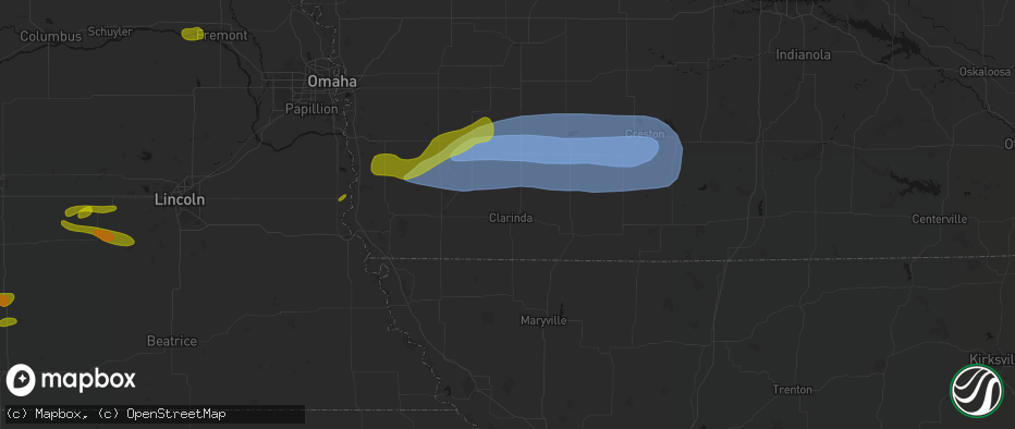 Hail map in Clarinda, IA on May 15, 2026