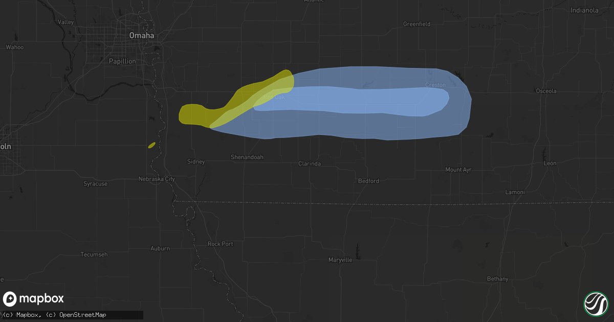 Hail map in Clarinda, IA on May 15, 2026