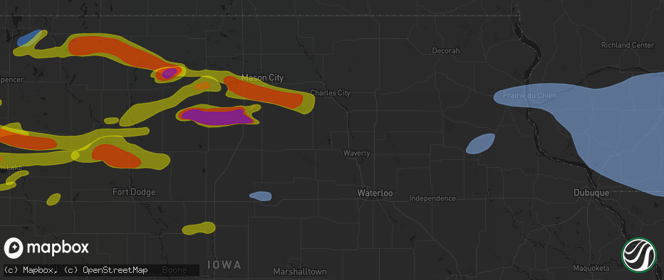 Hail map in Clarksville, IA on May 15, 2026