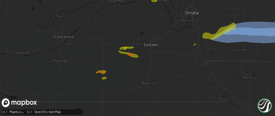 Hail map in Crete, NE on May 15, 2026