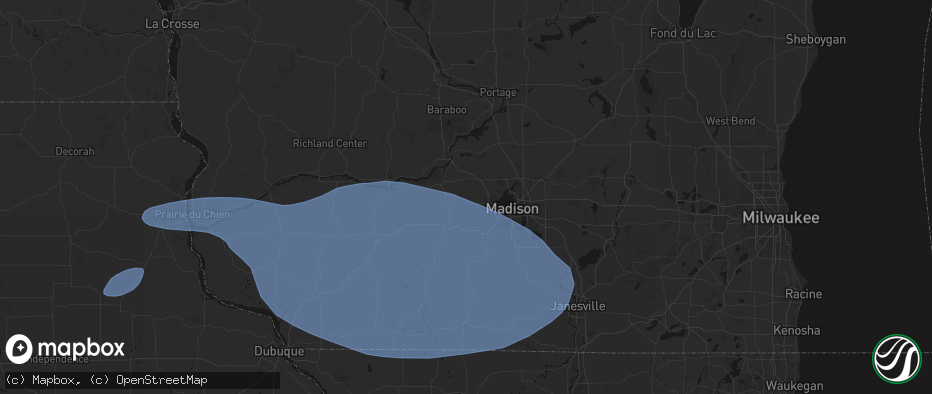 Hail map in Cross Plains, WI on May 15, 2026