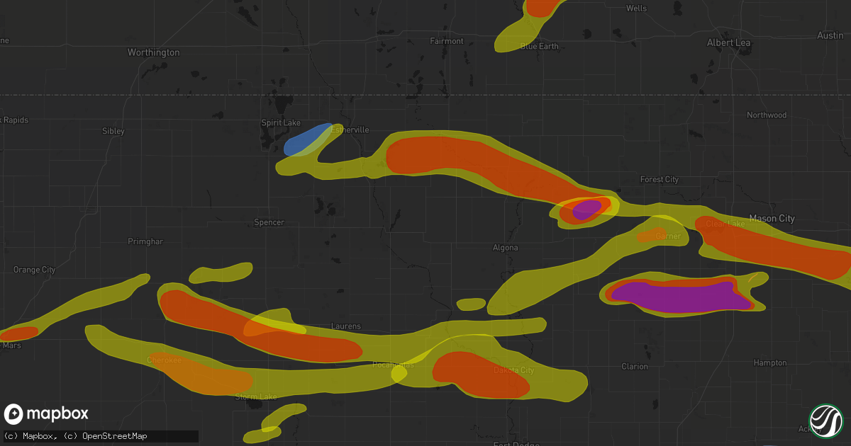 Hail map in Cylinder, IA on May 15, 2026