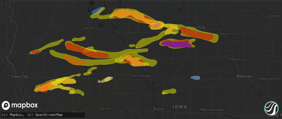 Hail map in Dakota City, IA on May 15, 2026