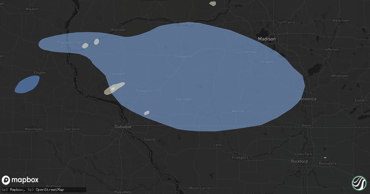Hail map in Darlington, WI on May 15, 2026