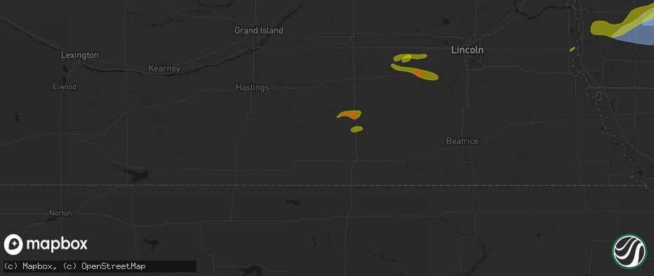 Hail map in Davenport, NE on May 15, 2026