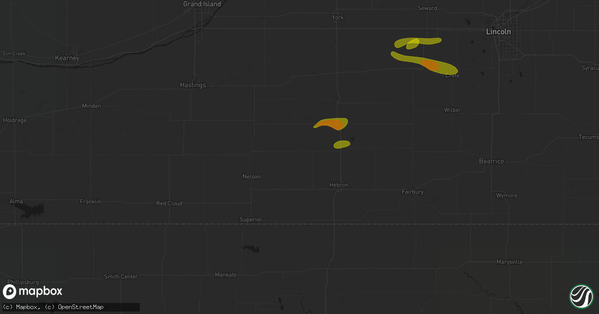 Hail map in Davenport, NE on May 15, 2026