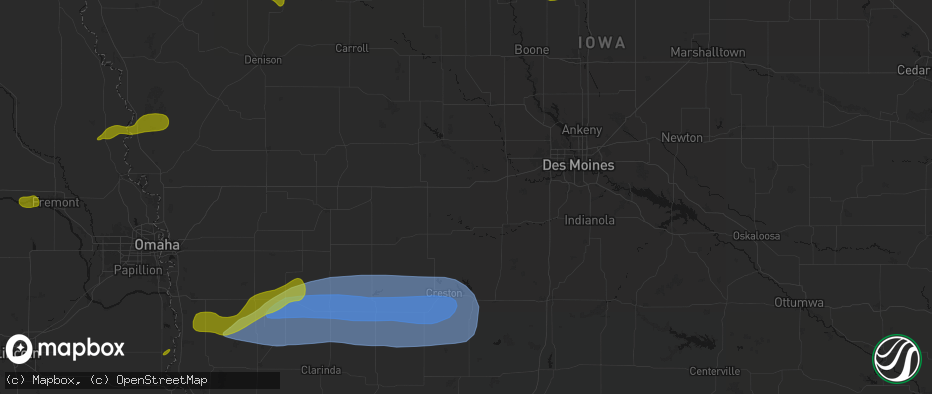 Hail map in Dexter, IA on May 15, 2026