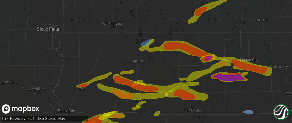 Hail map in Dickens, IA on May 15, 2026