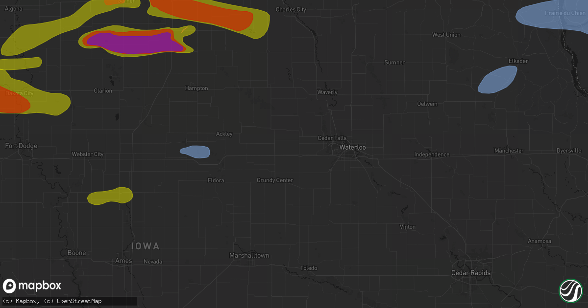 Hail map in Dike, IA on May 15, 2026