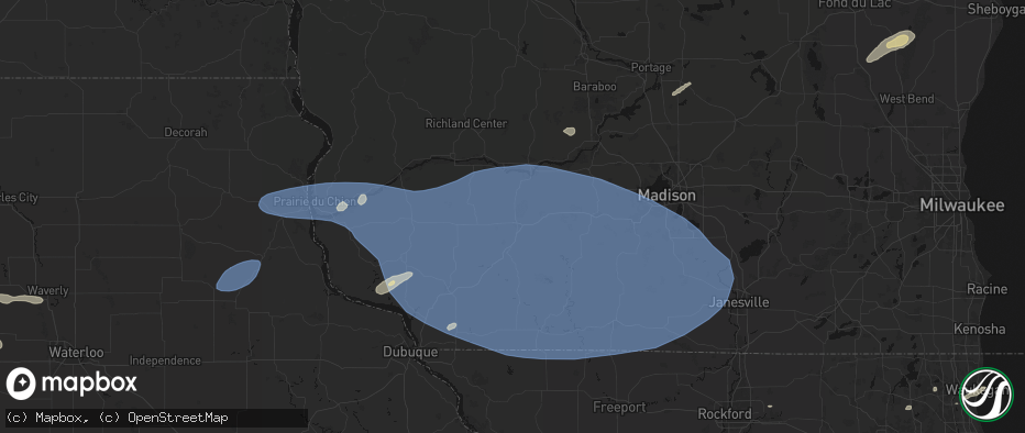 Hail map in Dodgeville, WI on May 15, 2026