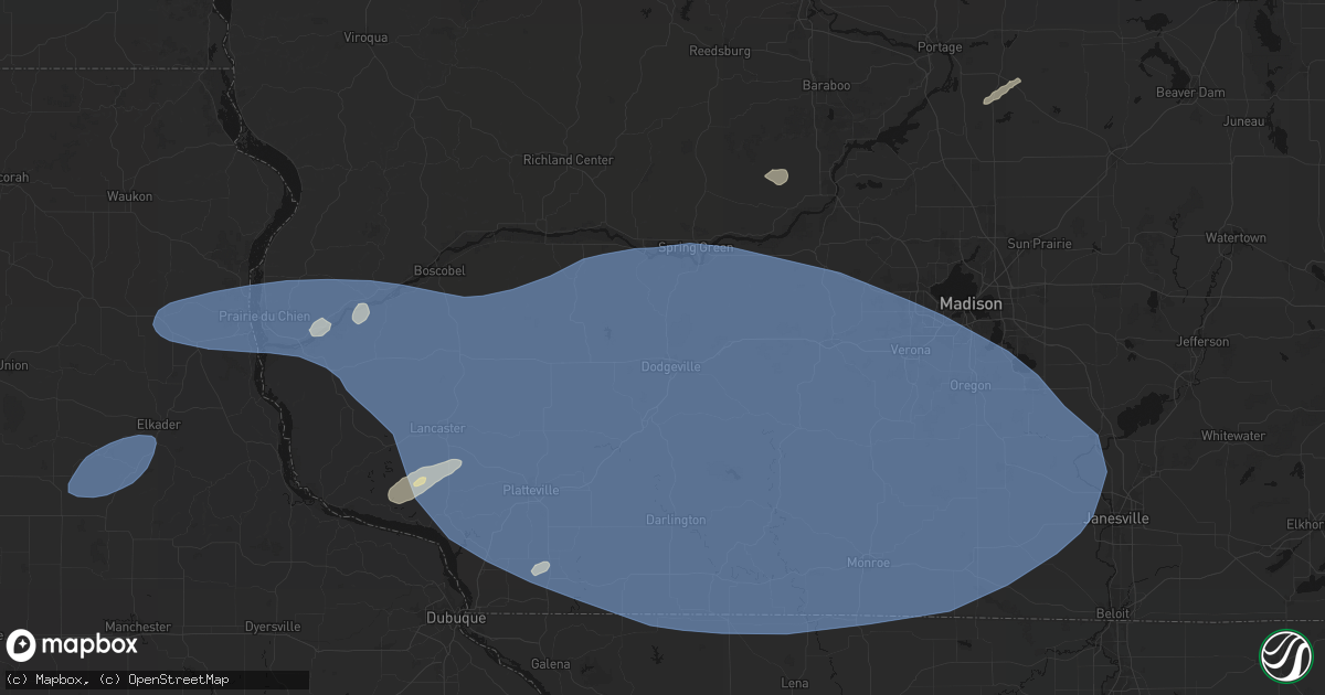 Hail map in Dodgeville, WI on May 15, 2026