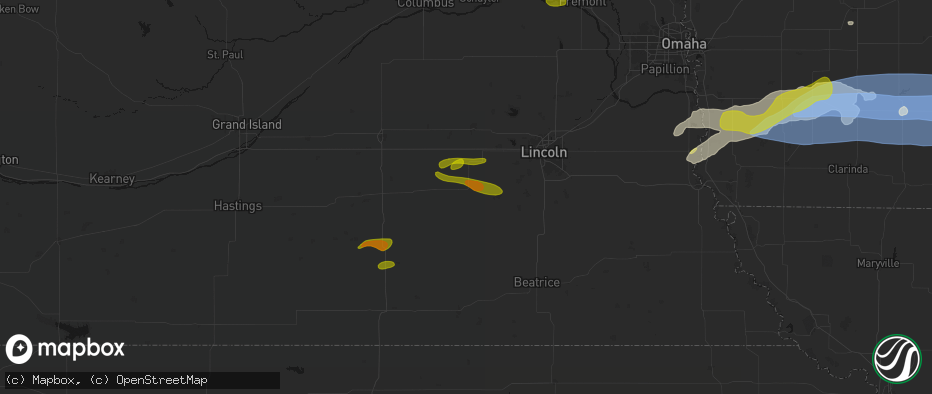 Hail map in Dorchester, NE on May 15, 2026
