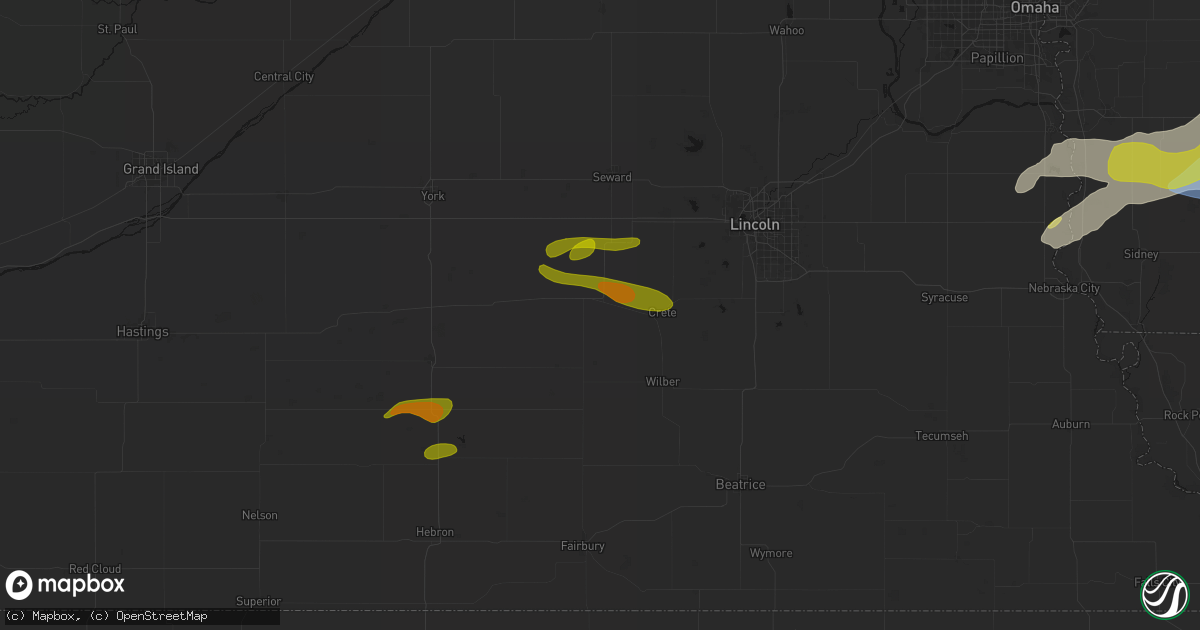 Hail map in Dorchester, NE on May 15, 2026