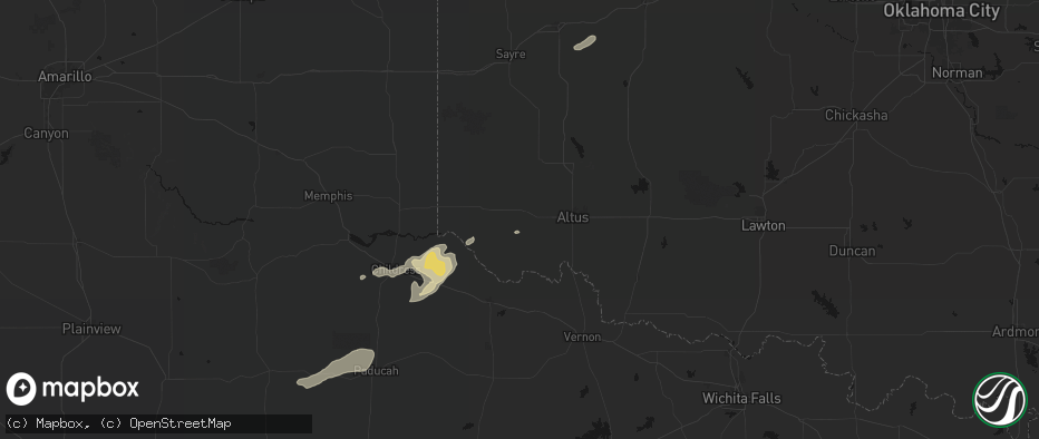 Hail map in Duke, OK on May 15, 2026