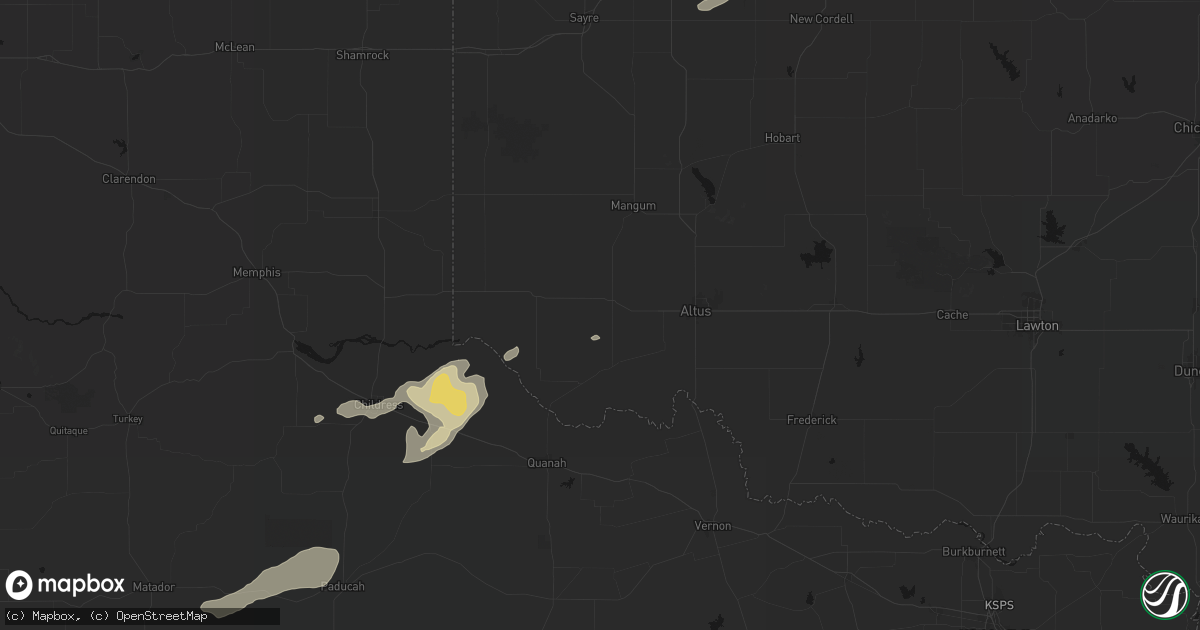 Hail map in Duke, OK on May 15, 2026