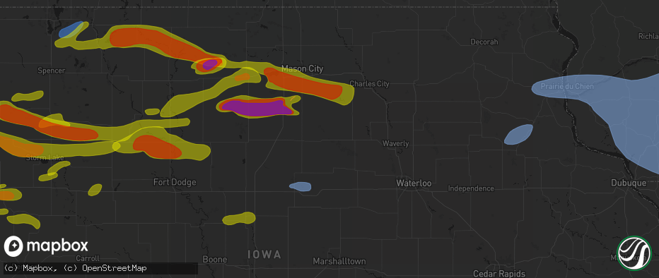 Hail map in Dumont, IA on May 15, 2026