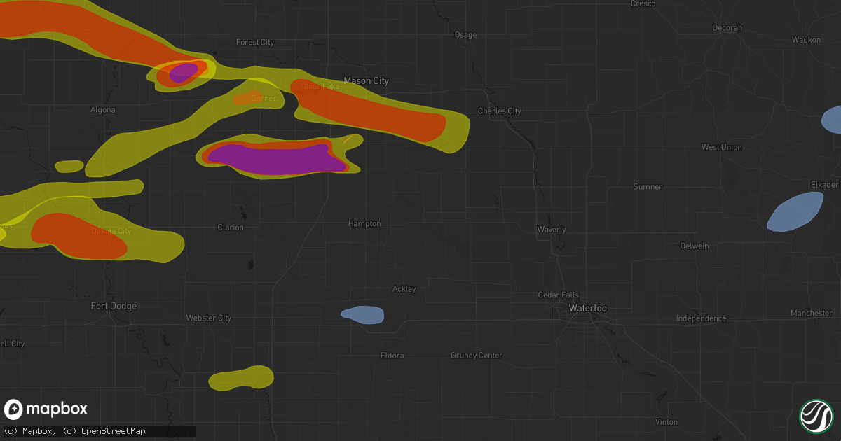 Hail map in Dumont, IA on May 15, 2026