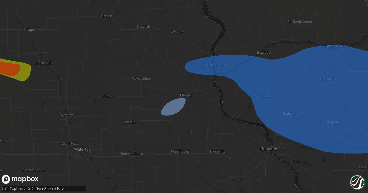 Hail map in Elkader, IA on May 15, 2026