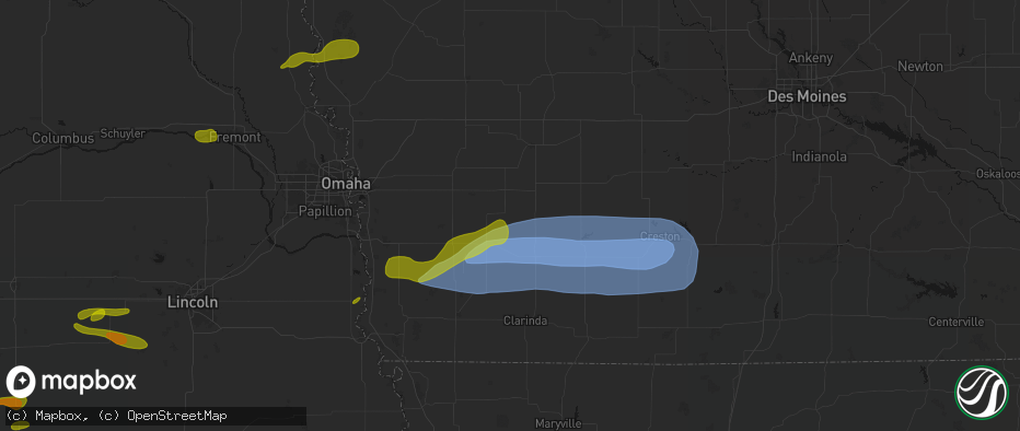 Hail map in Elliott, IA on May 15, 2026