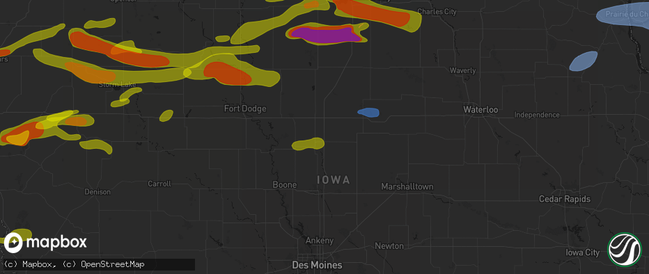 Hail map in Ellsworth, IA on May 15, 2026