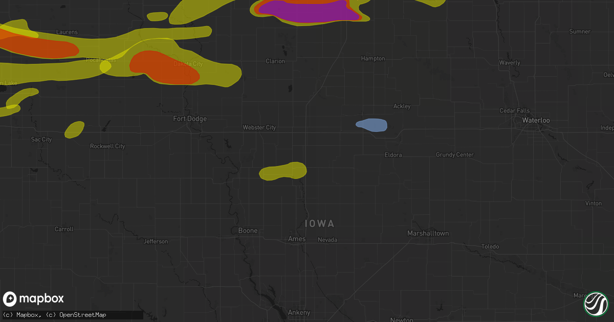 Hail map in Ellsworth, IA on May 15, 2026
