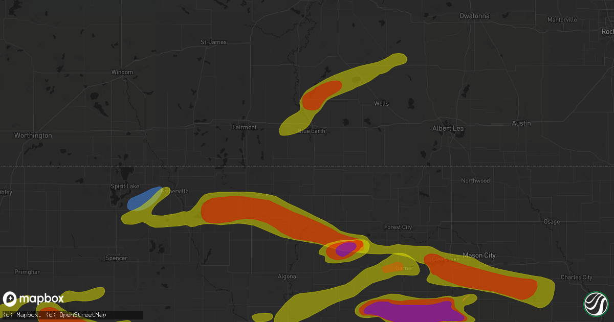 Hail map in Elmore, MN on May 15, 2026