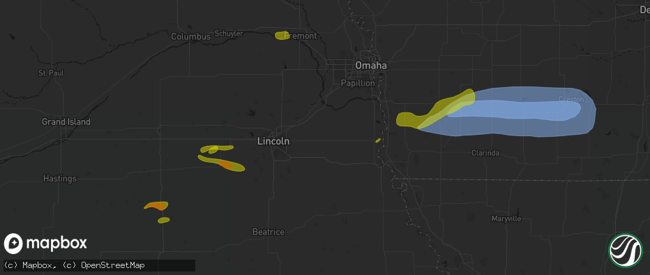 Hail map in Elmwood, NE on May 15, 2026