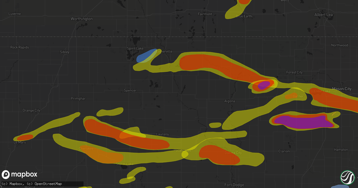 Hail map in Emmetsburg, IA on May 15, 2026