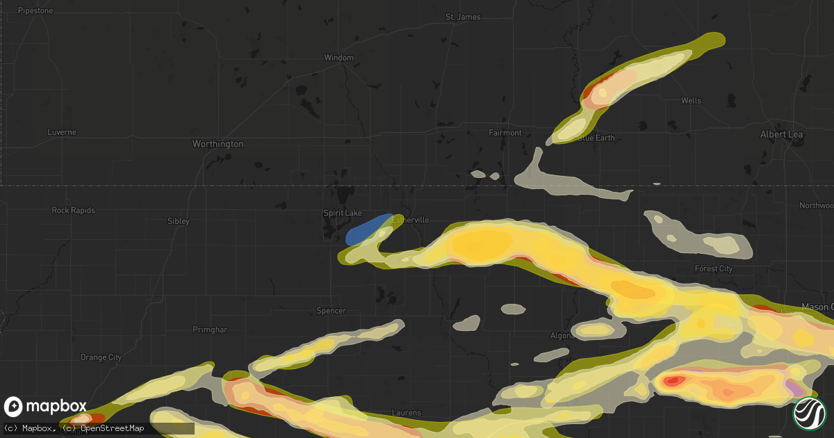 Hail map in Estherville, IA on May 15, 2026