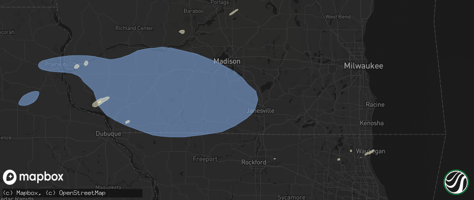 Hail map in Evansville, WI on May 15, 2026