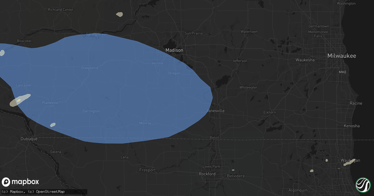 Hail map in Evansville, WI on May 15, 2026