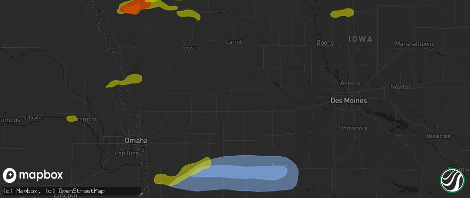 Hail map in Exira, IA on May 15, 2026