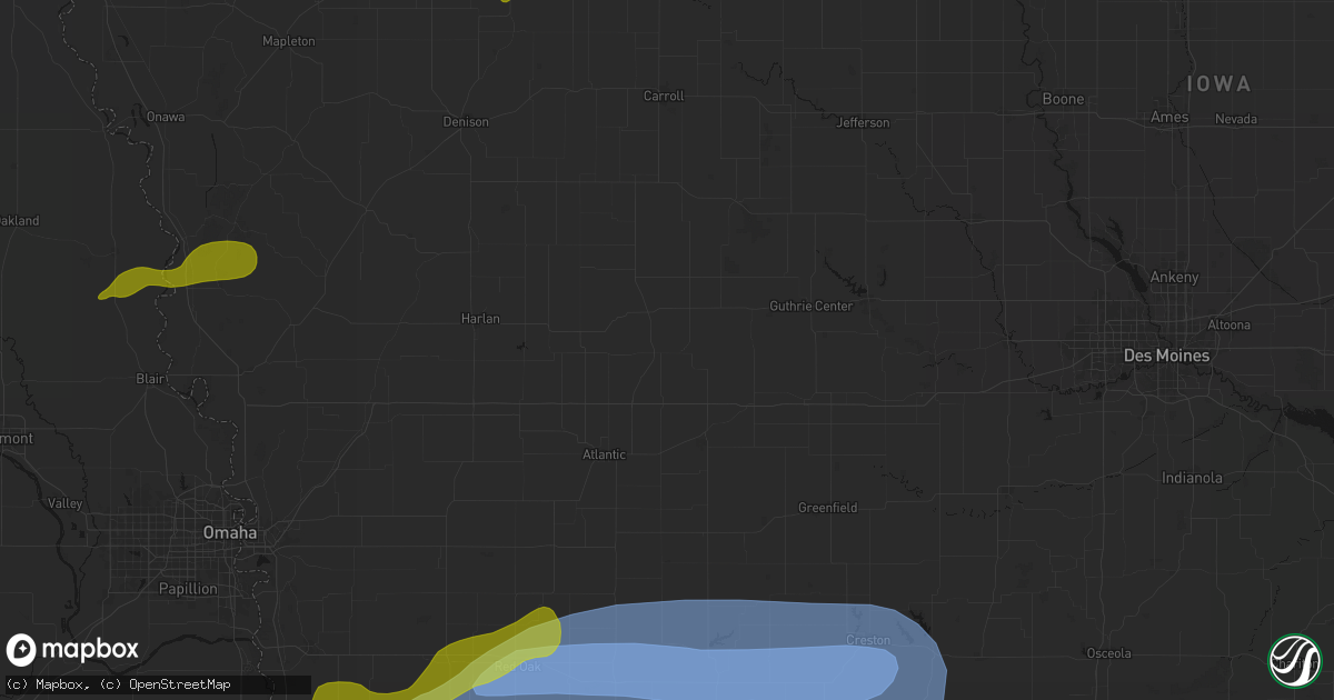 Hail map in Exira, IA on May 15, 2026