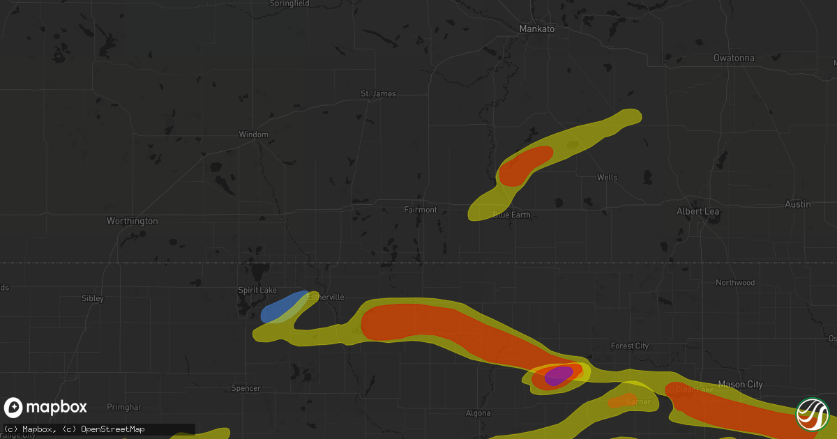Hail map in Fairmont, MN on May 15, 2026