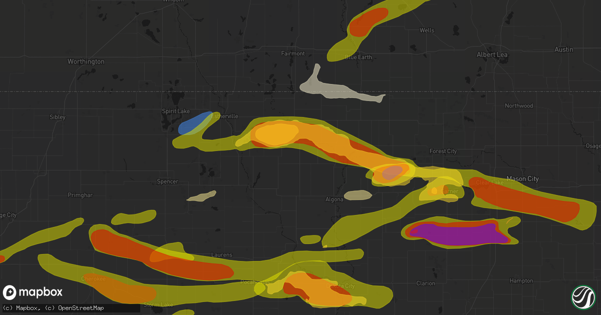 Hail map in Fenton, IA on May 15, 2026