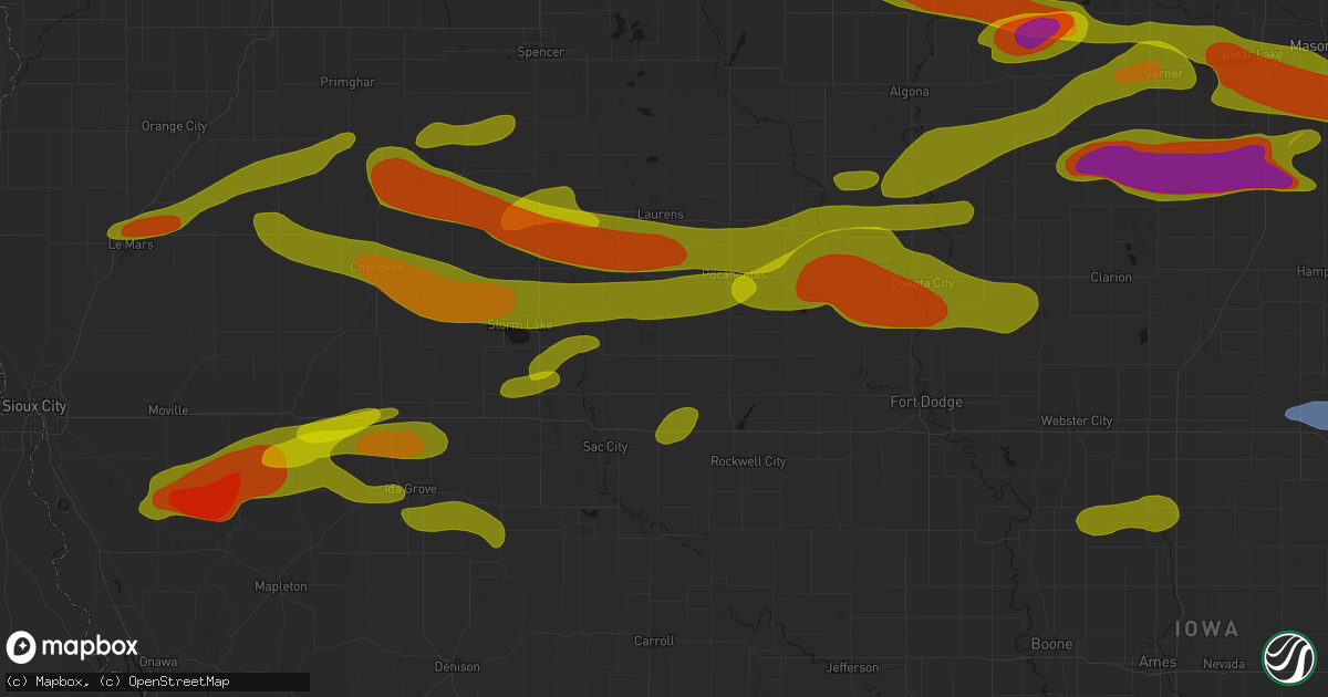 Hail map in Fonda, IA on May 15, 2026