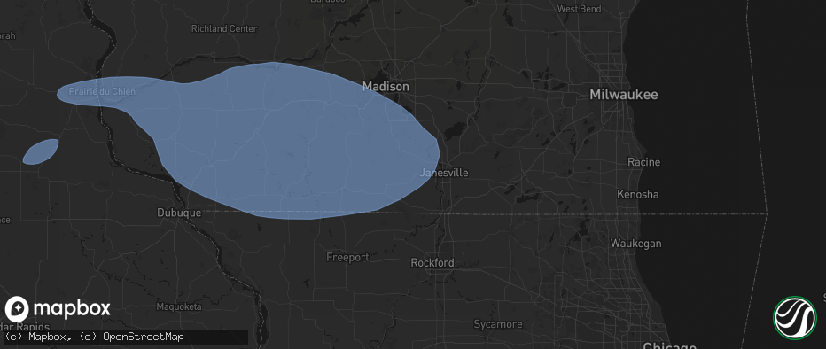 Hail map in Footville, WI on May 15, 2026