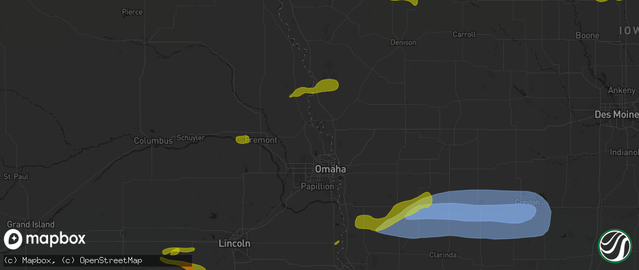 Hail map in Fort Calhoun, NE on May 15, 2026