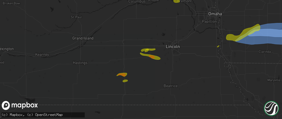Hail map in Friend, NE on May 15, 2026
