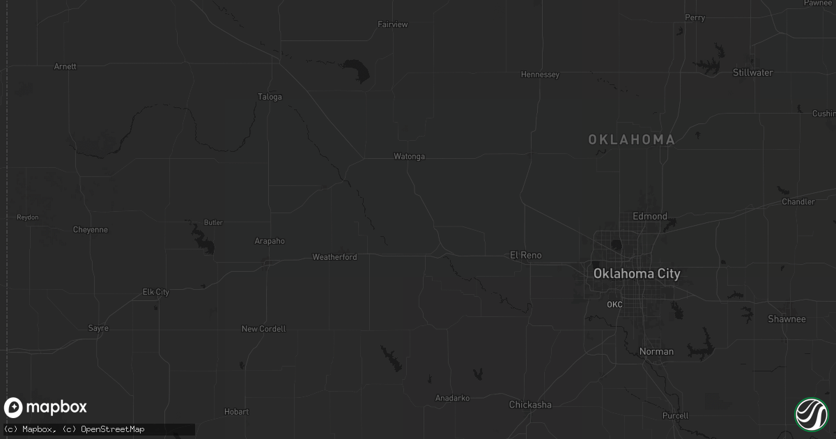 Hail map in Geary, OK on May 15, 2026