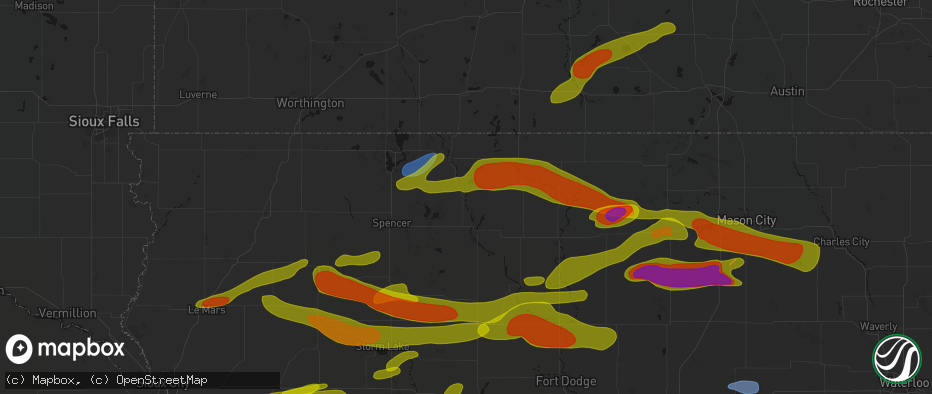 Hail map in Graettinger, IA on May 15, 2026