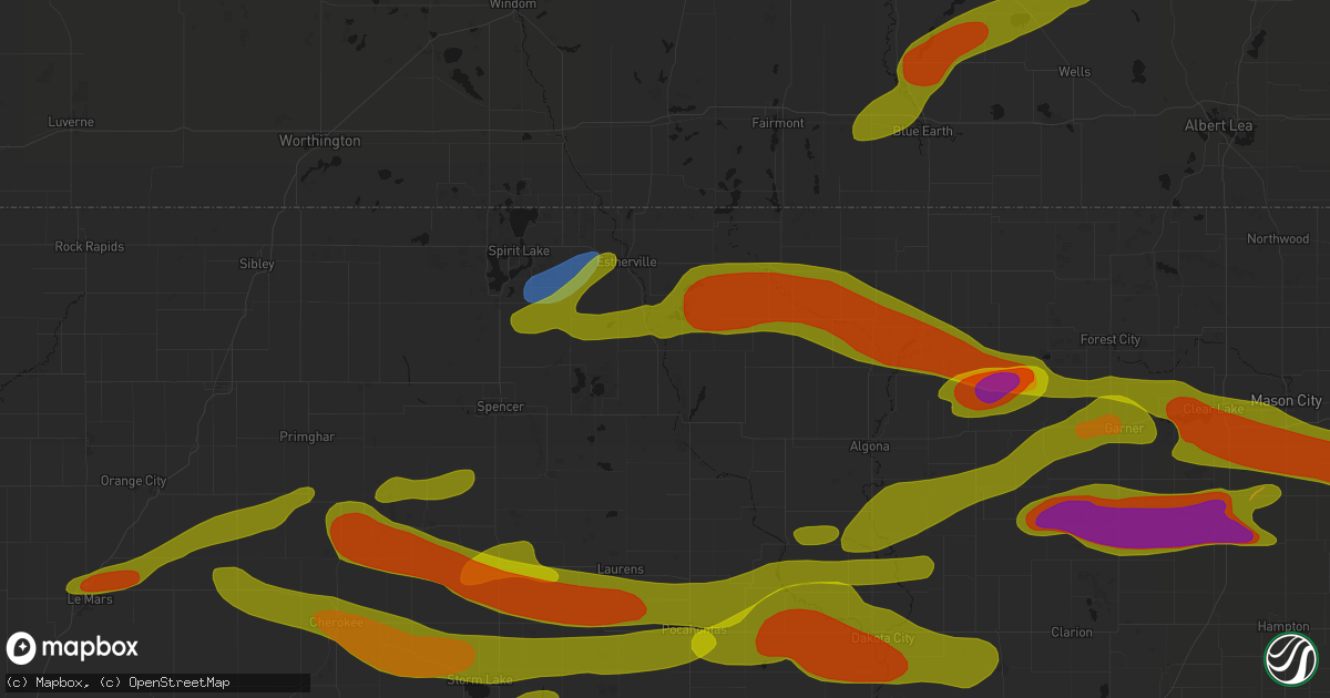 Hail map in Graettinger, IA on May 15, 2026